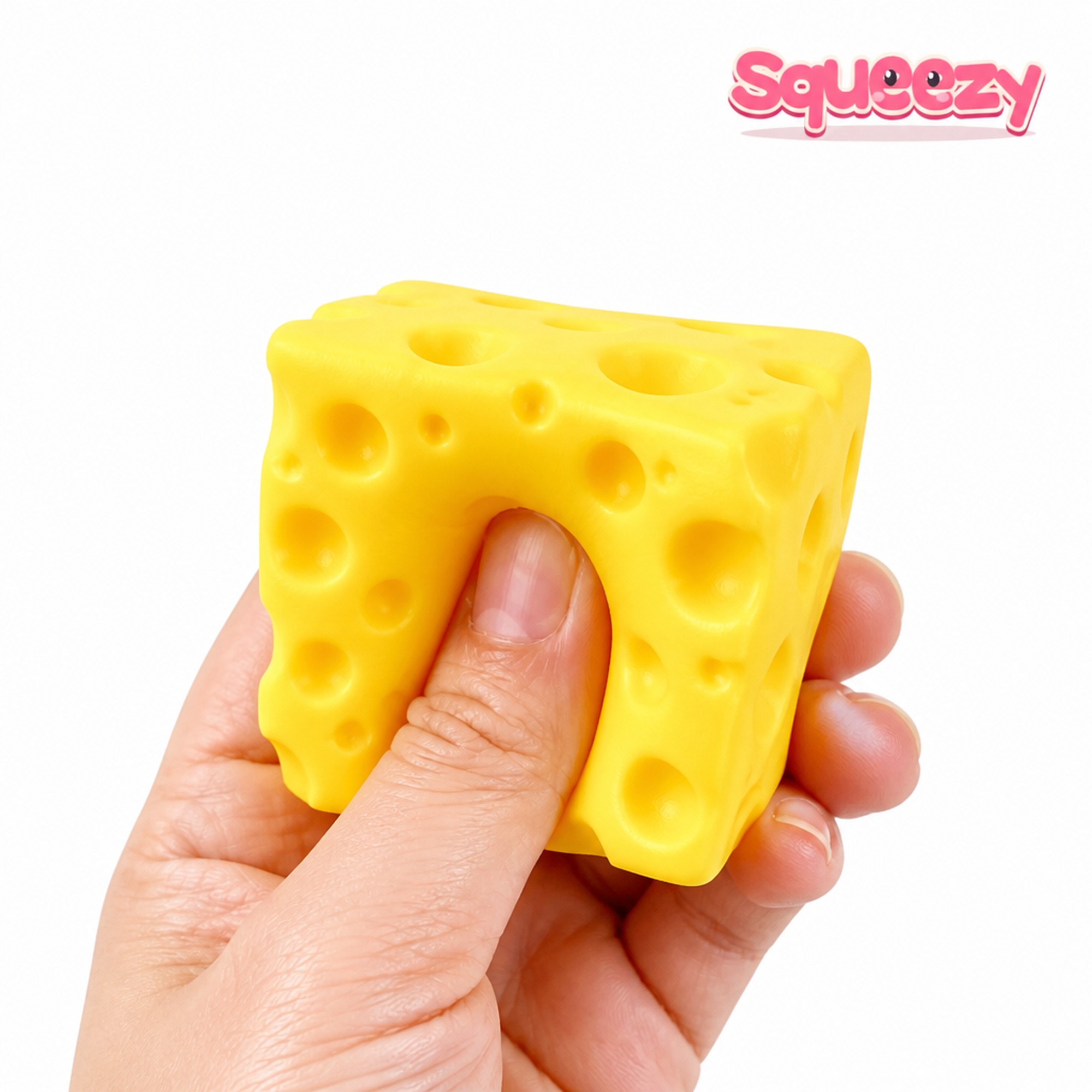 Cheese Cube being squeezed