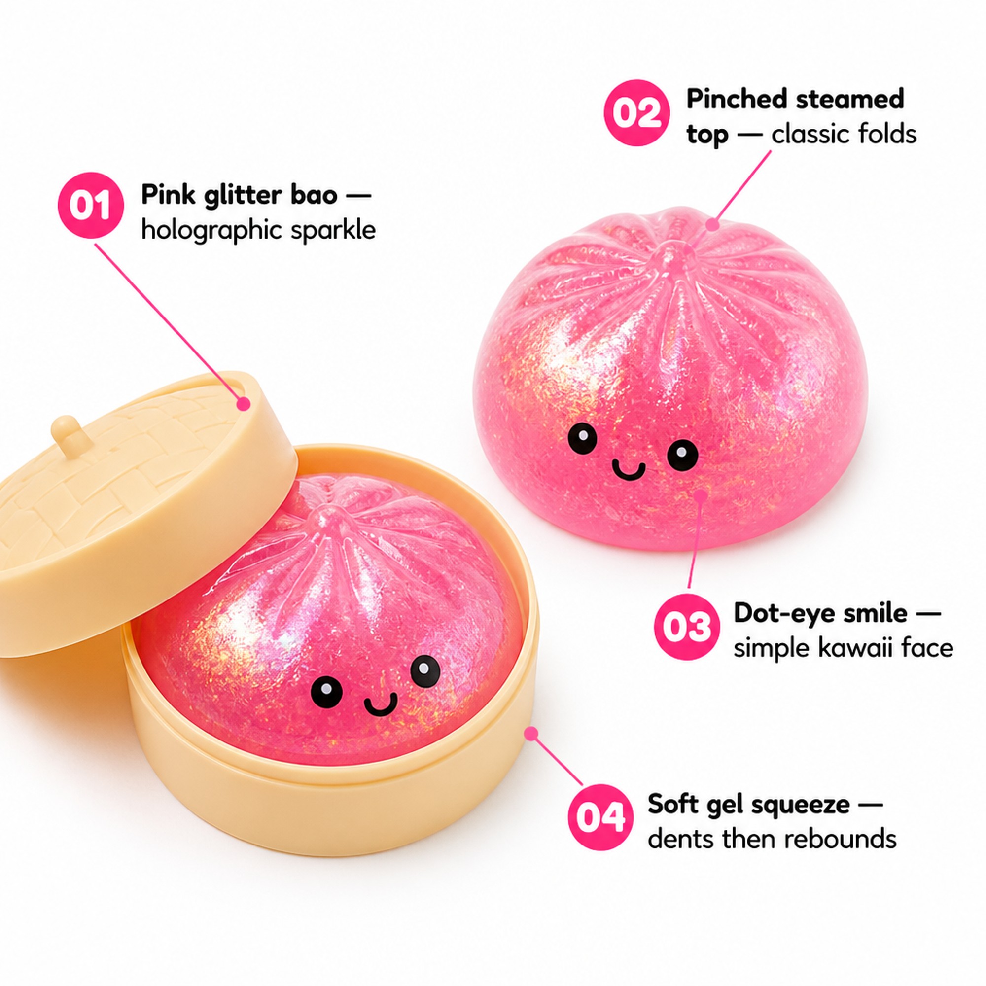 Pink Smiley Bao features