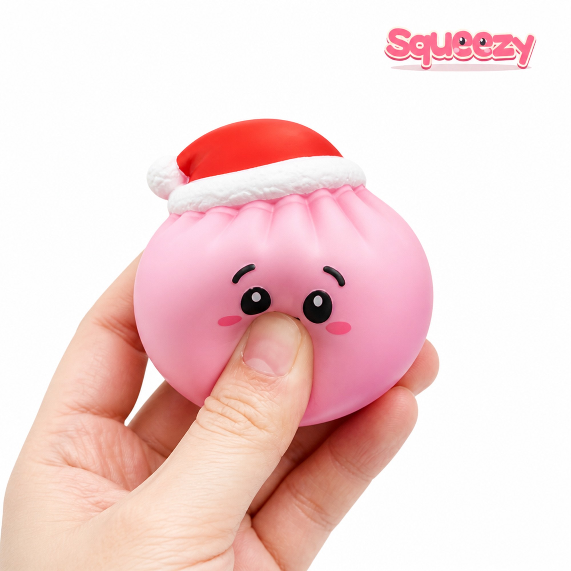 Santa Pink Bao being squeezed