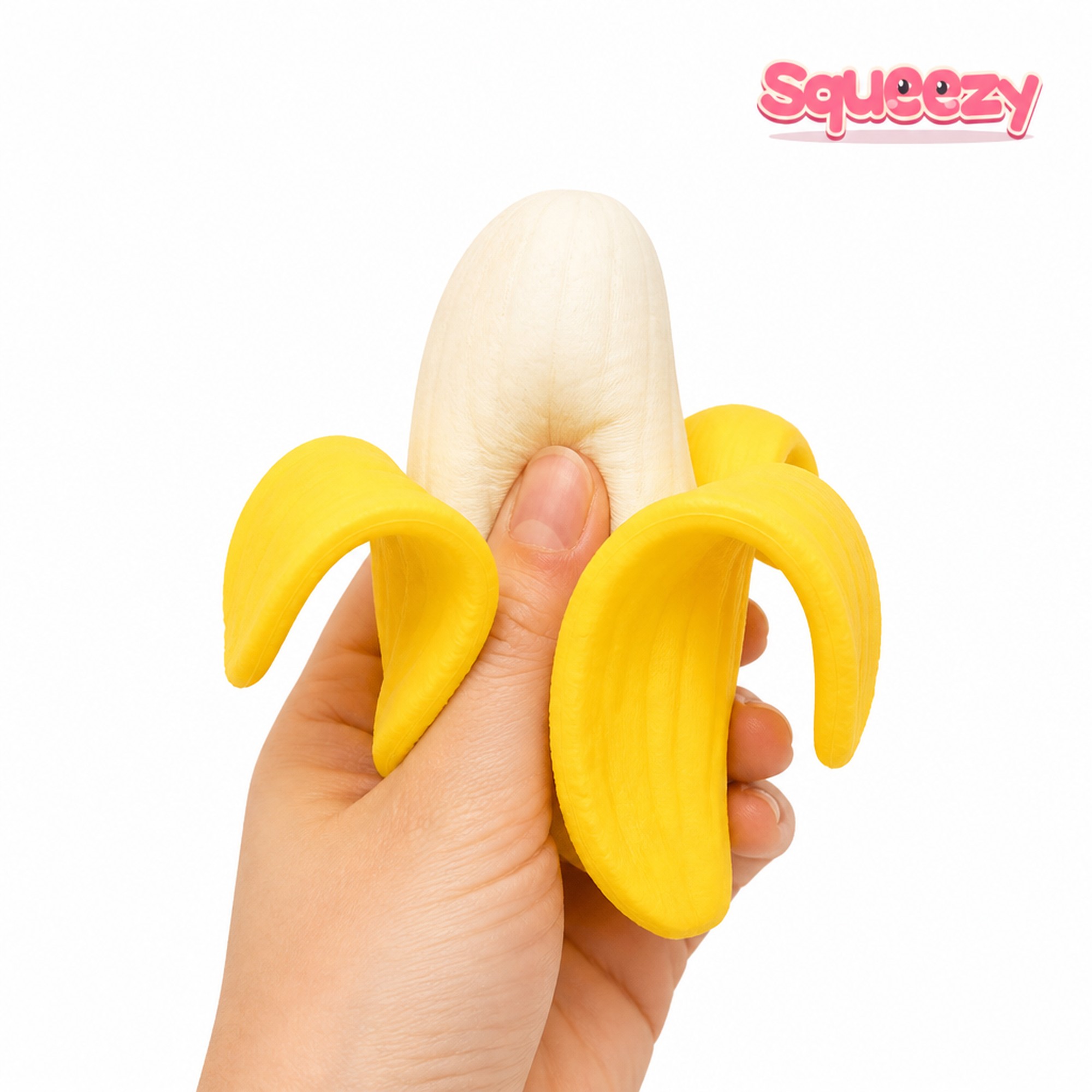 Peeled Banana being squeezed