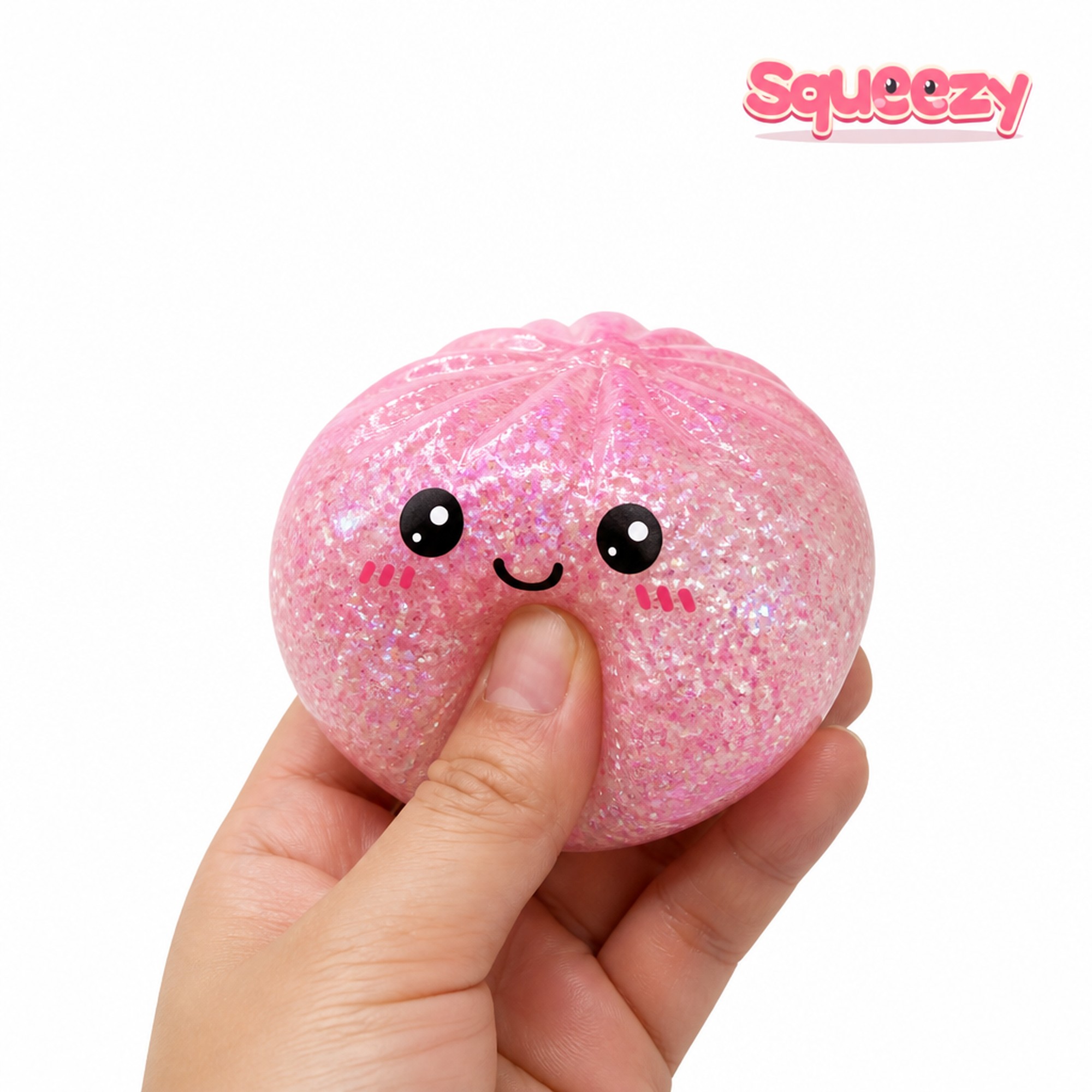 Pink Glitter Bao being squeezed