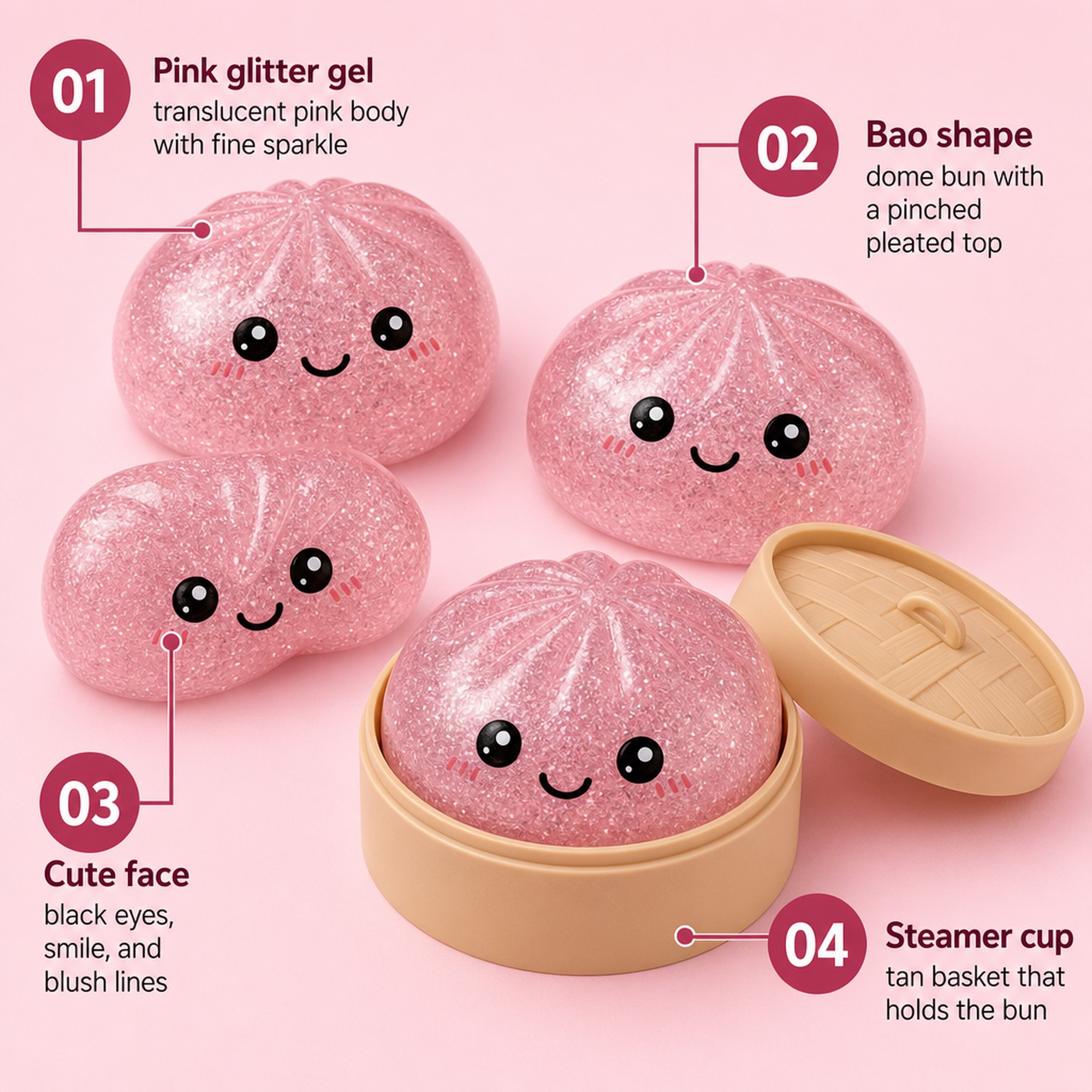 Pink Glitter Bao features