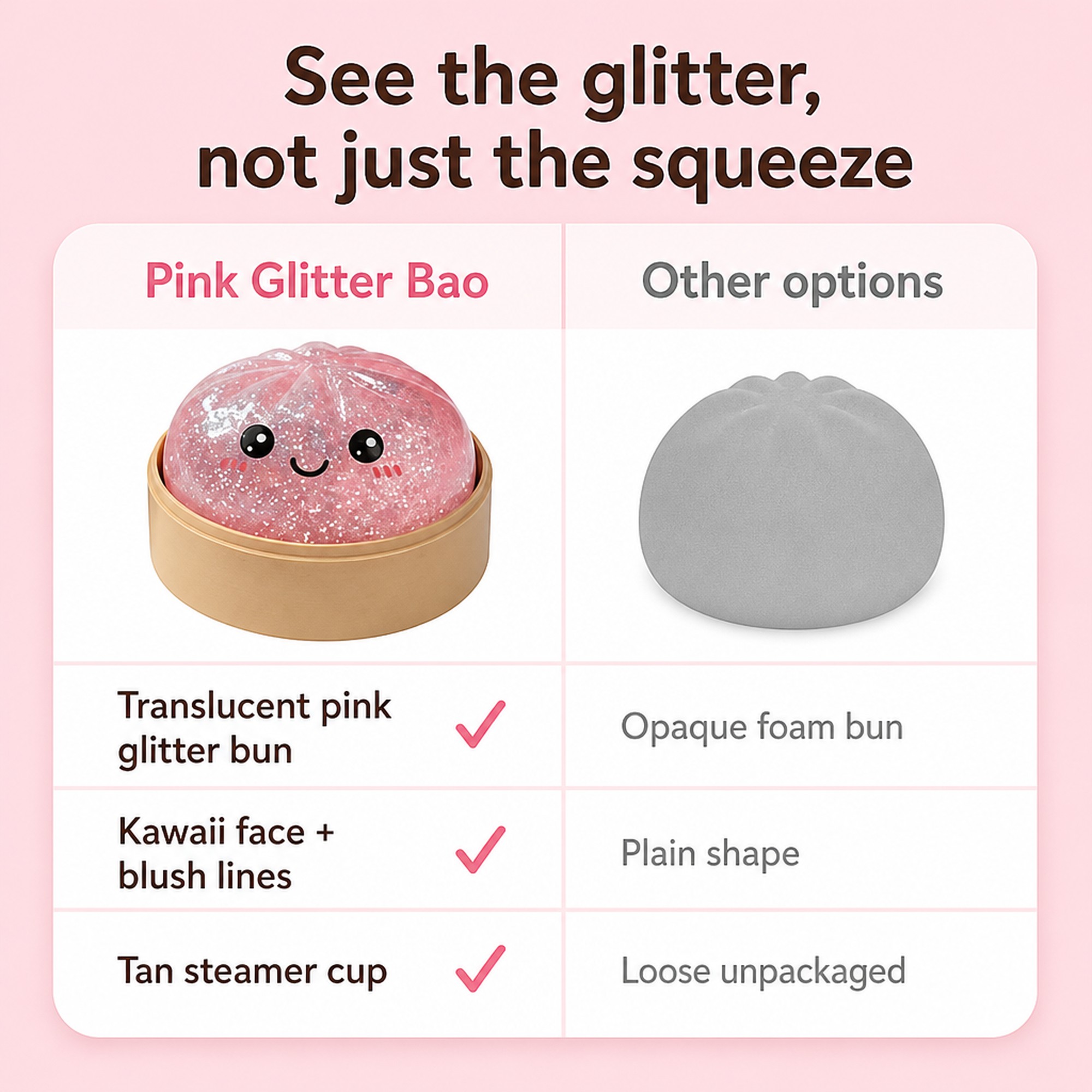Pink Glitter Bao compared with other options