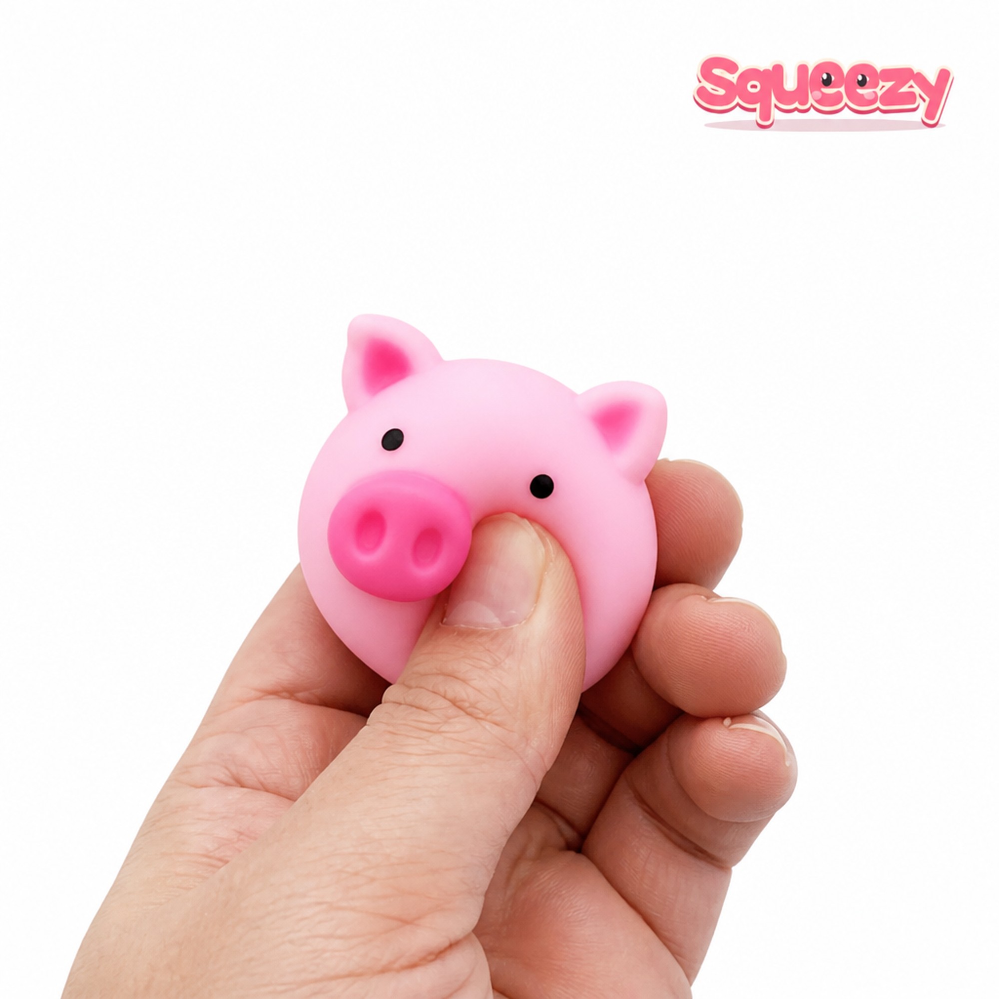 Pink Pig Squishy being squeezed