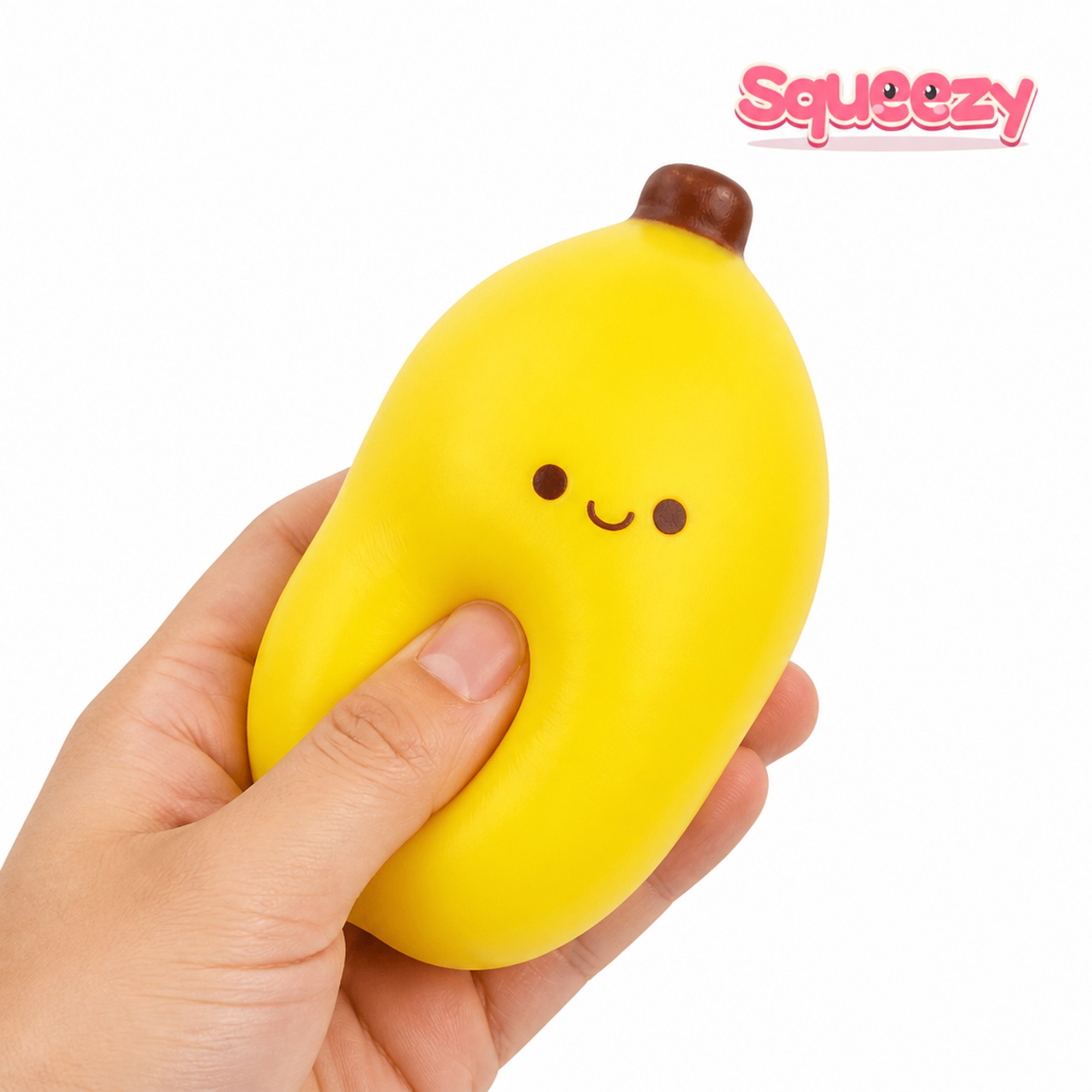 Smiley Banana Squishy being squeezed