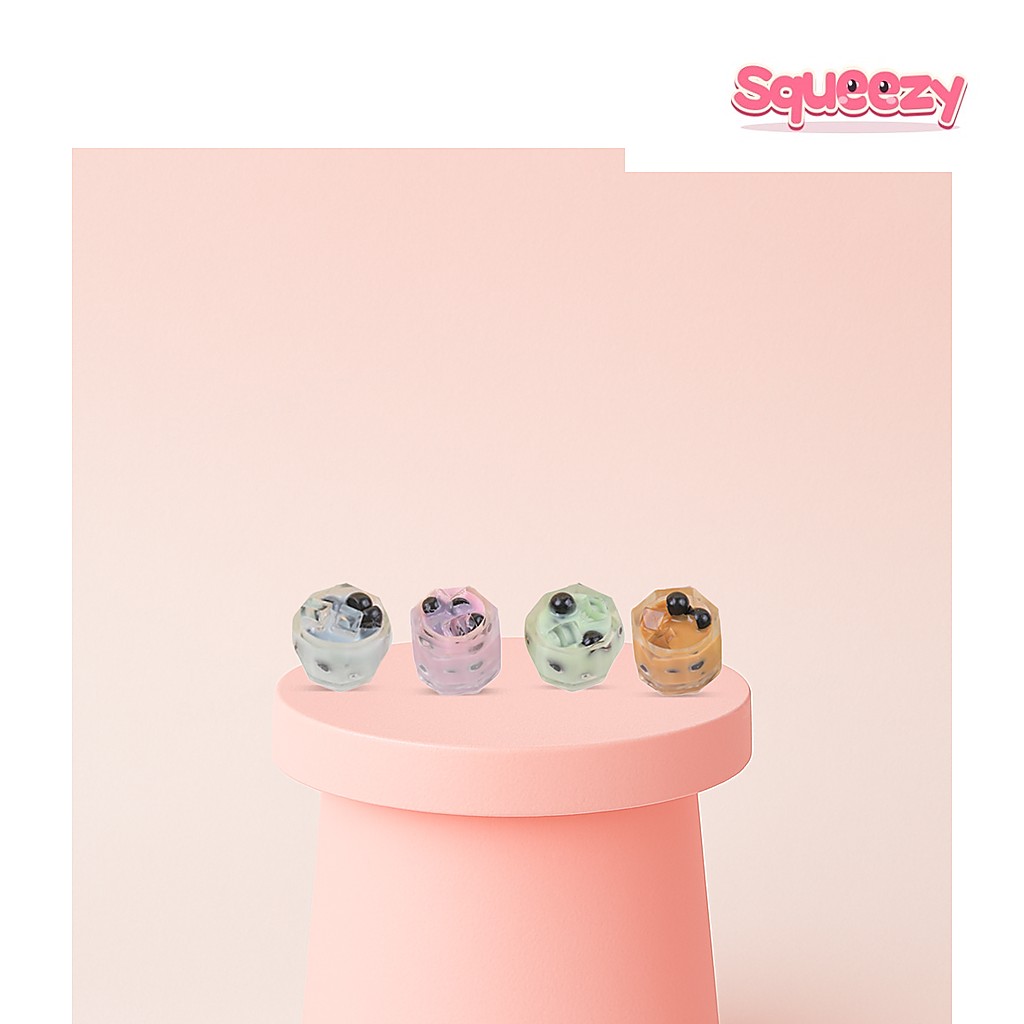 Bubble Tea Squishies – Mini Boba Drink being squeezed