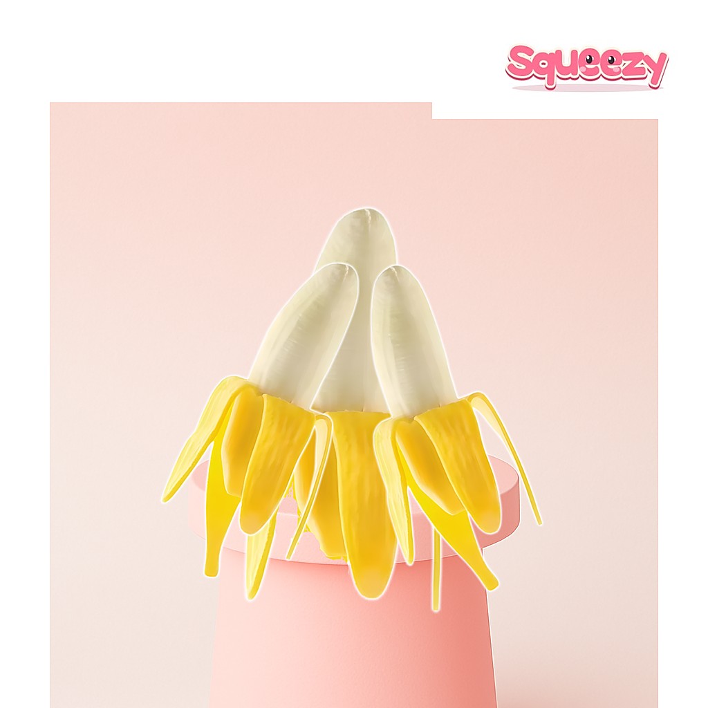 Banana Stretchy Fruit Squishy being squeezed