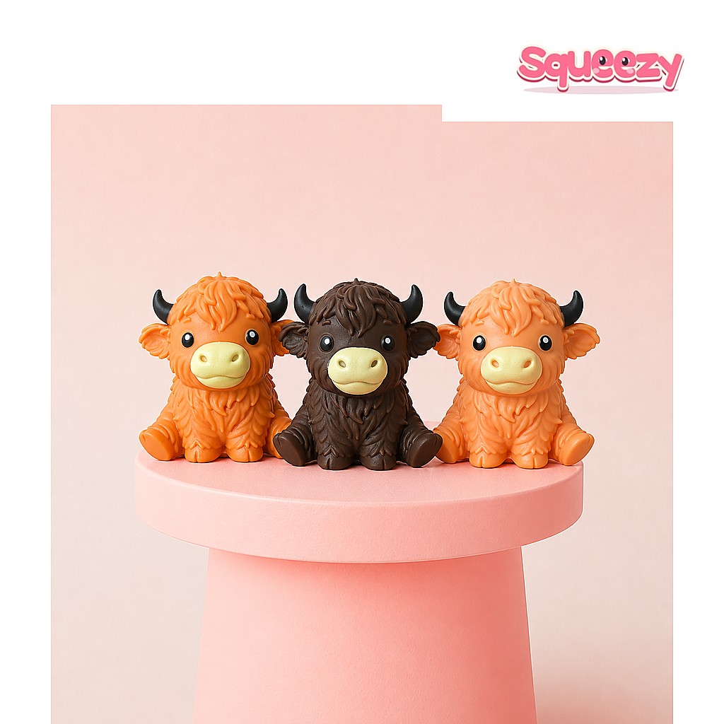 Cute Highland Cow Squishy Slow Rising being squeezed