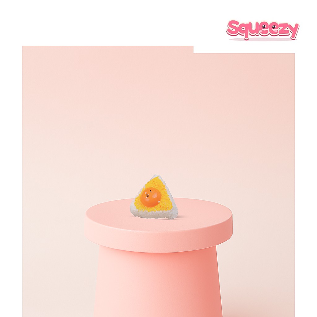 Egg Yolk Rice Roll Squishies Cute Triangle Rice Ball being squeezed