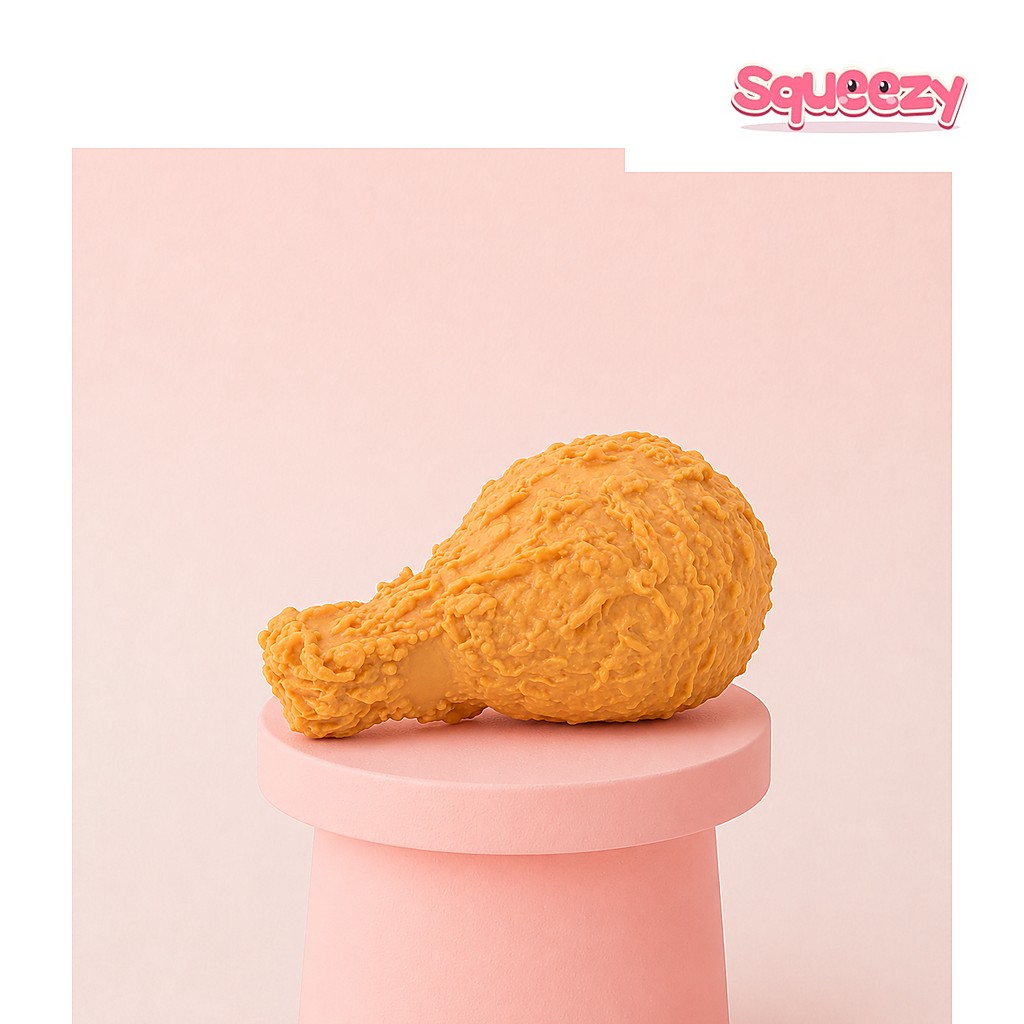 Giant Chicken Leg Squishy Jumbo Fried Chicken being squeezed