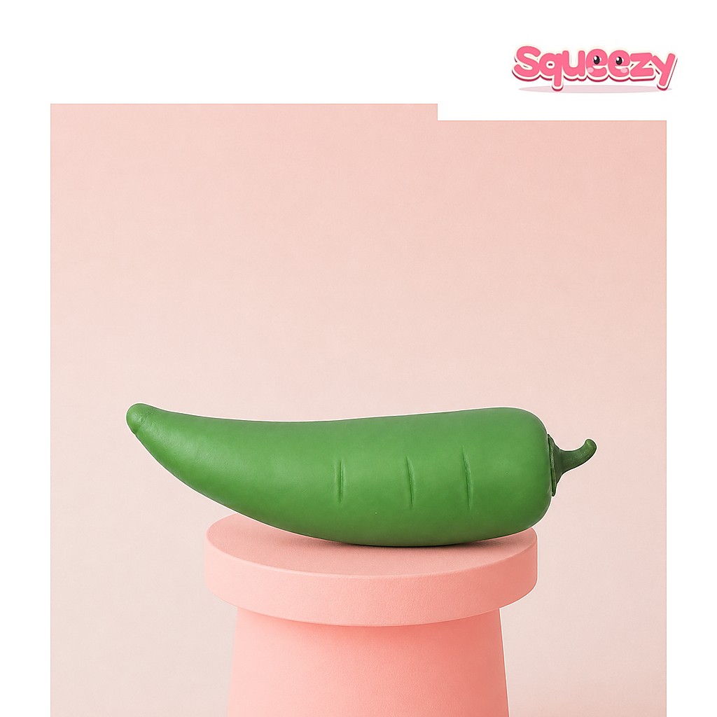 Giant Green Chili Pepper Jumbo Squishy Soft being squeezed