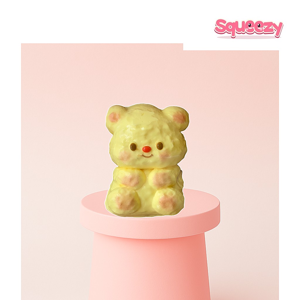 Butter Bear Mochi Taba Squishy being squeezed