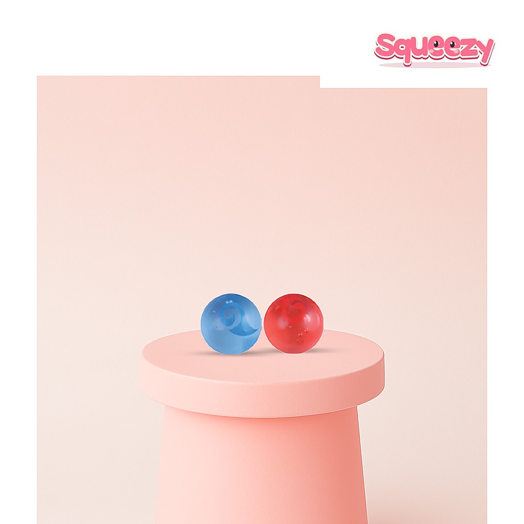 Ice and Fire Maltose Ball Red and Blue Glitter Stress Relief Ball being squeezed
