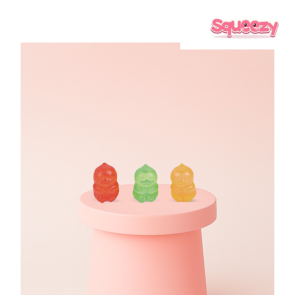 Jelly Duck with Maltose Glitter Duck being squeezed
