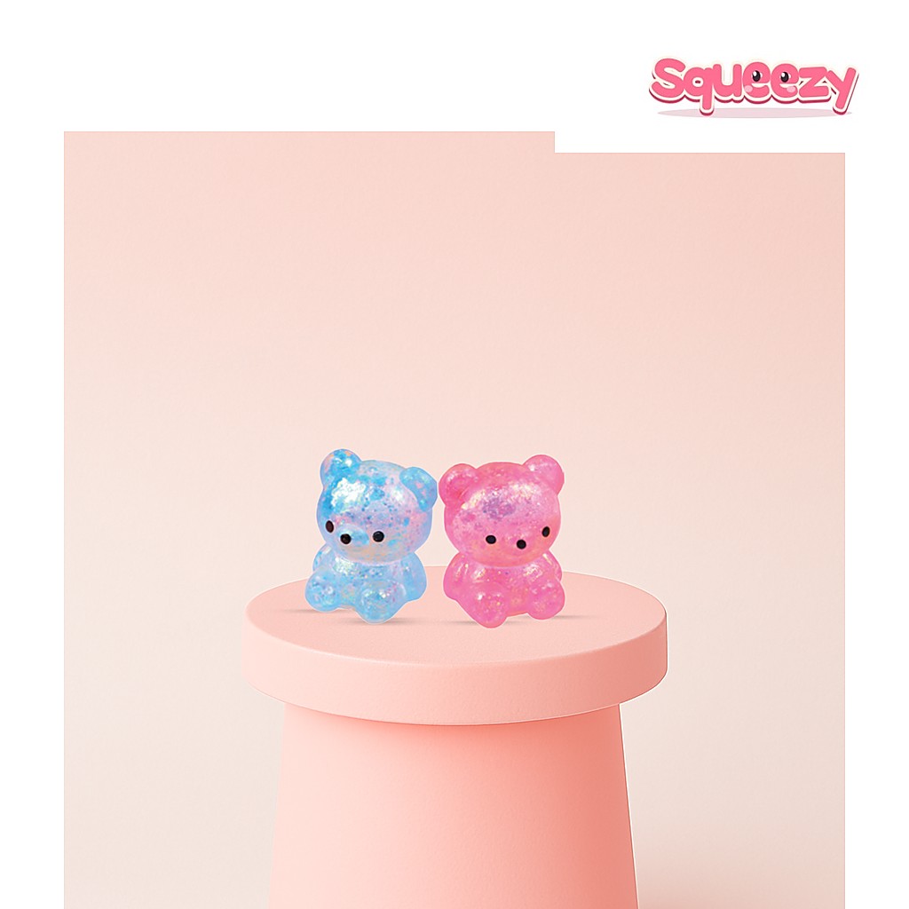 Little Maltose Bear Glitter Bear Stress Relief Toy Set being squeezed