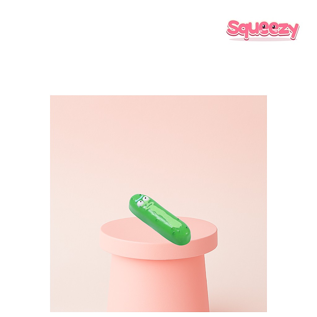 Pickle Rick Squishy being squeezed