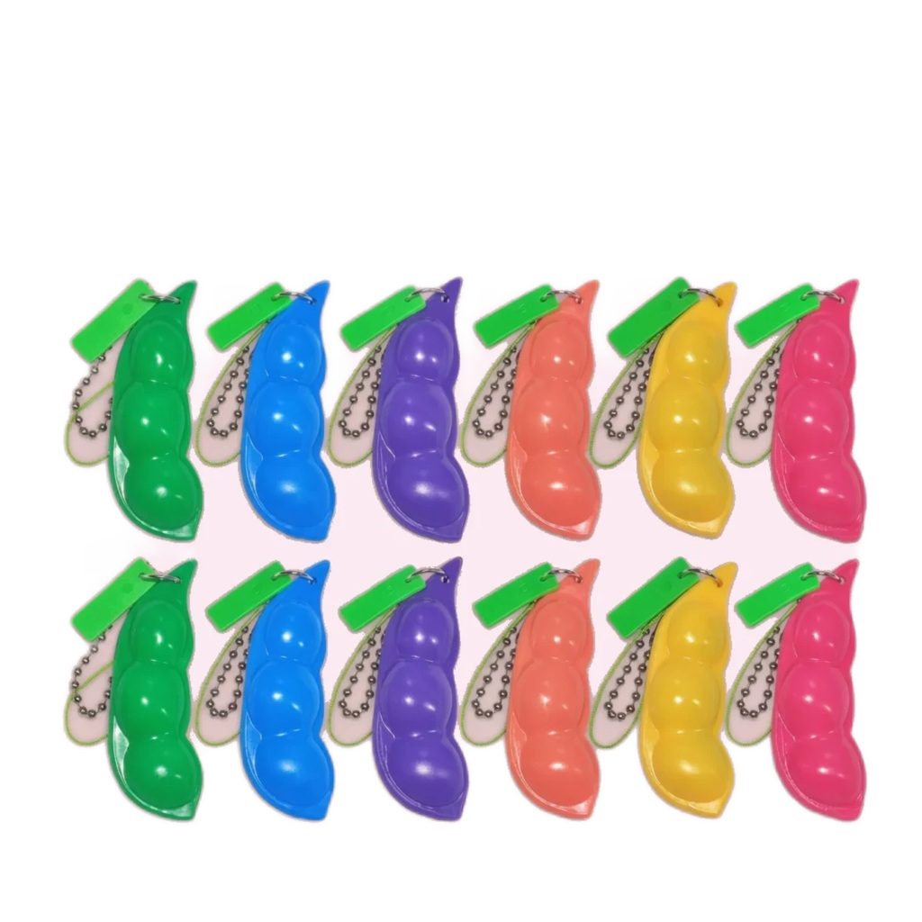 12 Pack Colorful Soybean Squishy Pea Pod Sensory Keychains