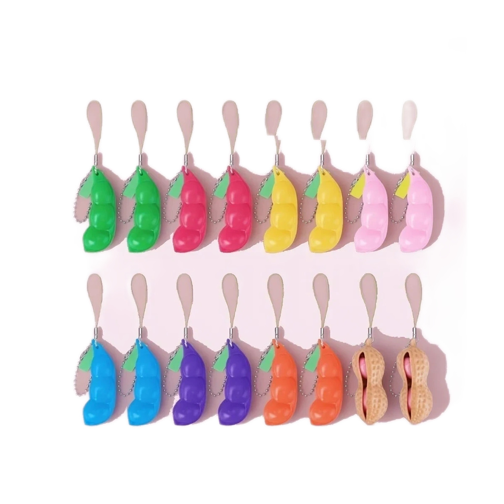 16 Pack Soybean Squishy Pea, Pea Pod & Peanut Keychain Toys