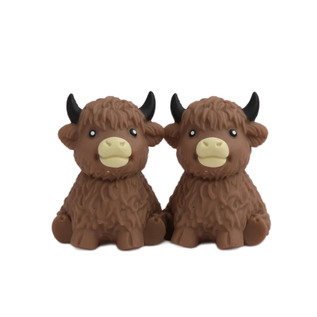2 Pack Cocoa Cow Squishy Soft Fuzzy Highland Squeeze Toy