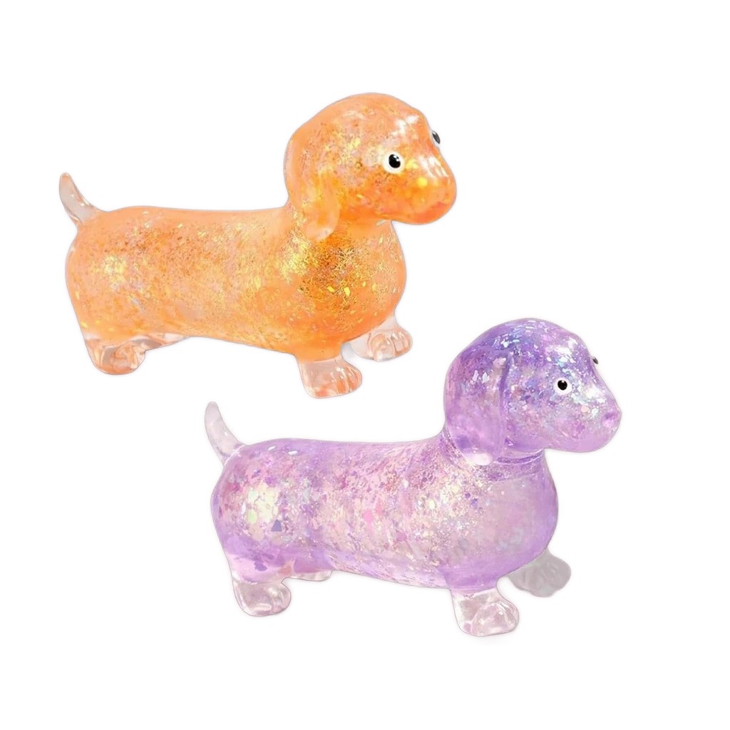 2 Pack Dachshund Dog Squishy Sparkly Weiner Stress Balls