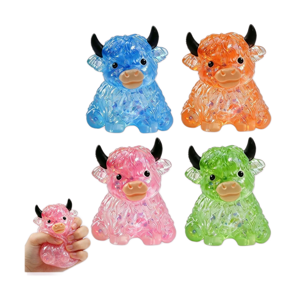 4 Pack Cow Squishy Crystal Jelly Bead Stress Relief Toy Set