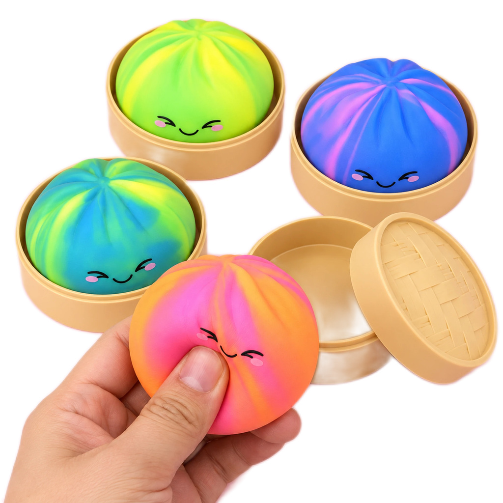 Dumpling Squishy with Steamer - 4PCS Tie Dye Sensory Stress Balls