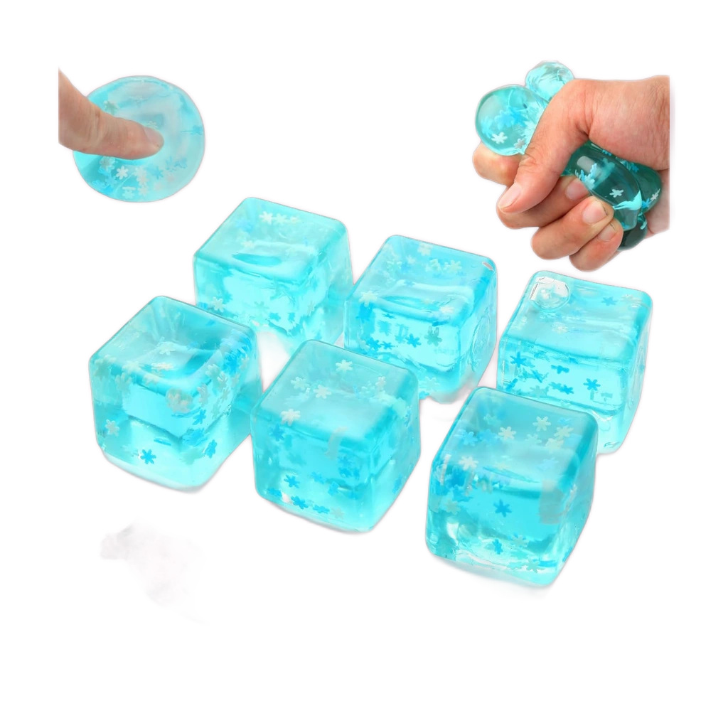 6 Pack Snowflake Ice Cube Squishy - Icy Blue Squeeze Toys