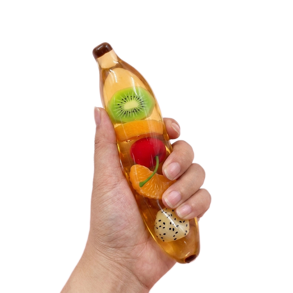 Crystal Fruit Banana Squishy — Clear Jelly Fruit-Filled Stress Toy