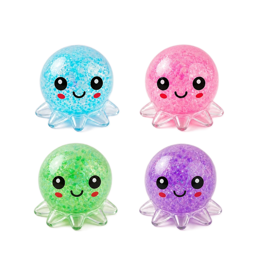 Bead Filled Octopus Squishy, 4 Pack Squeeze Stress Toy