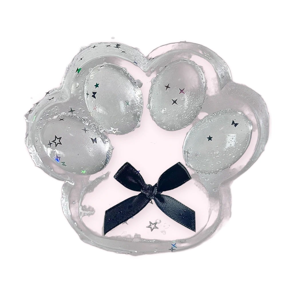 Clear Cat Squishy Paw With Bow, Slow Rising Jelly Fidget Toy