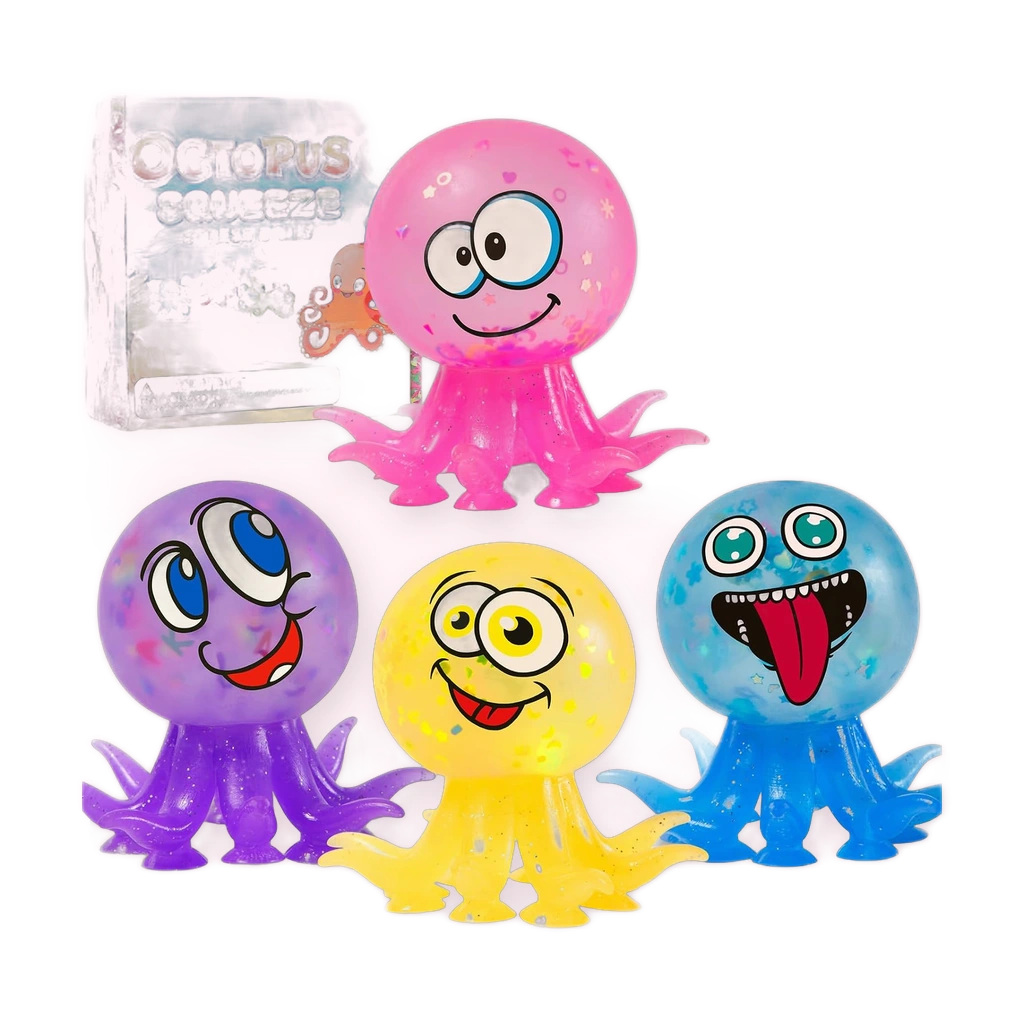 Funny Face Octopus Squishy, 4 Pack Goofy Stress Balls
