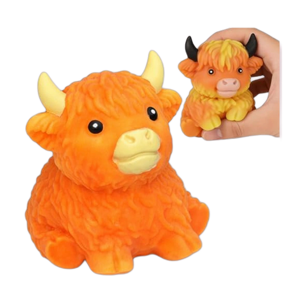 Fuzzy Cow Squishy Soft Highland Squeeze Toy for Stress Relief