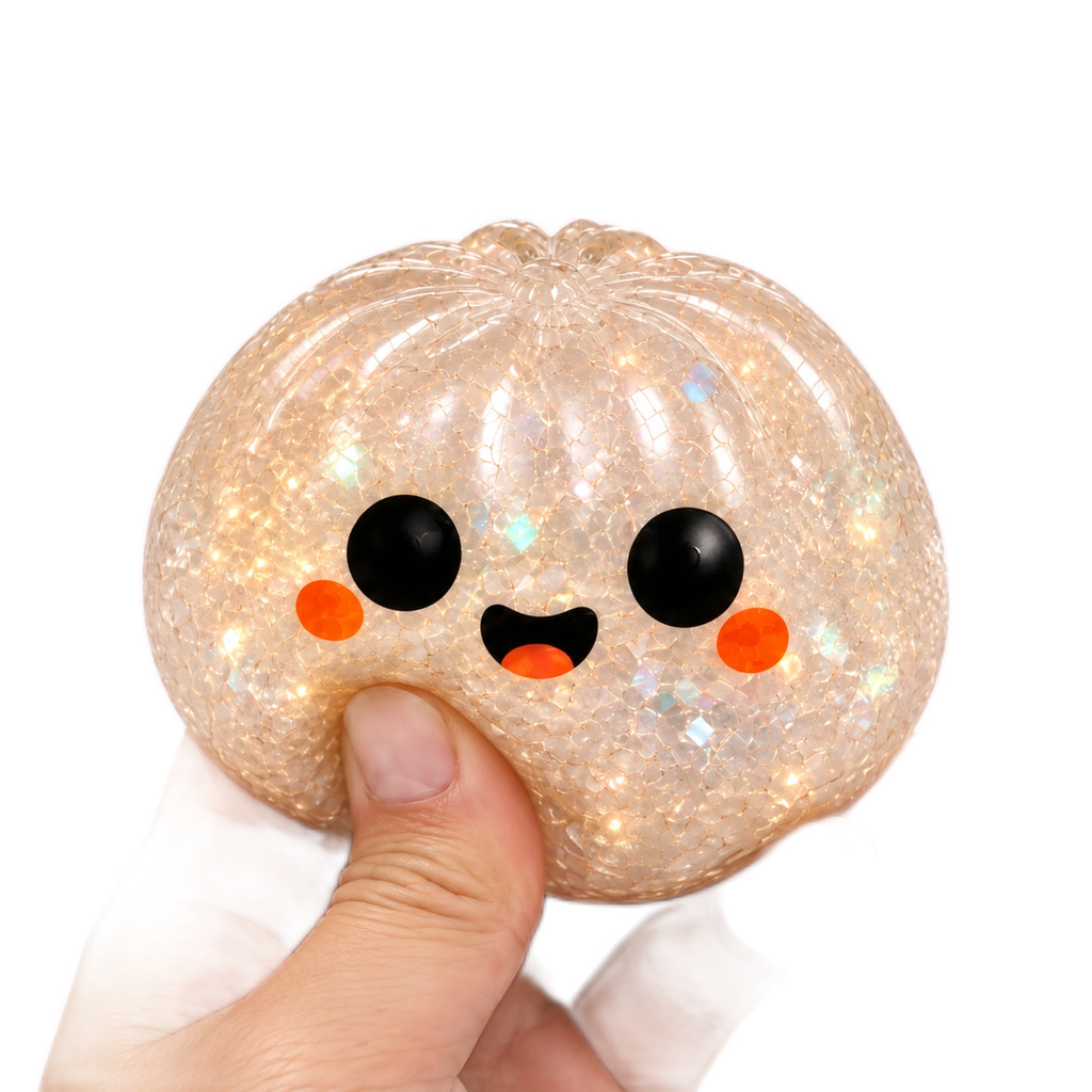 Glitter Ghost Squishy Toy — Bead-Filled Halloween Stress Ball