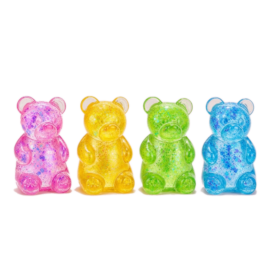 Glitter Gummy Bear Squishy 4 Pack Slow Rise Stress Balls