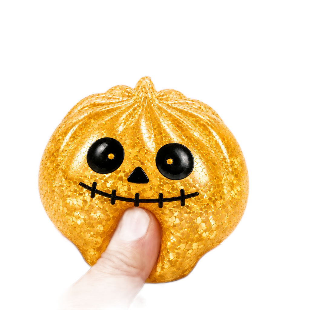 Gold Pumpkin Skull Squishy — Glitter Halloween Slow-Rising Toy