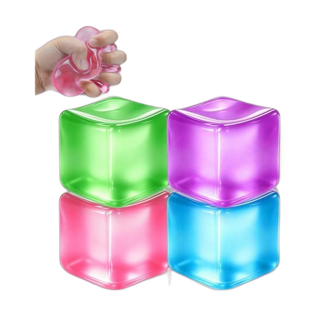 Ice Cube Squishy 4 Colors - Glossy Squeeze Stress Ball Set