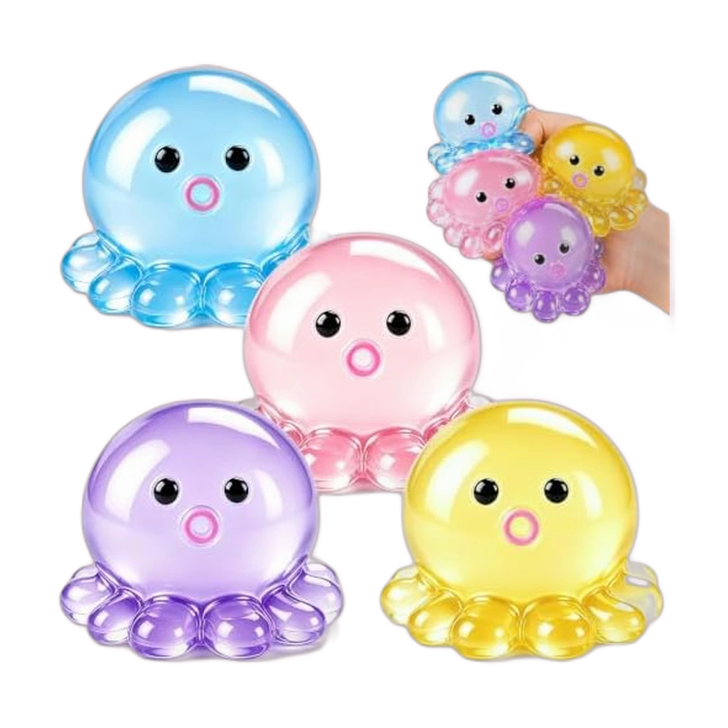 Jelly Octopus Squishy 4 Pack, Slow Rising Squeeze Toys