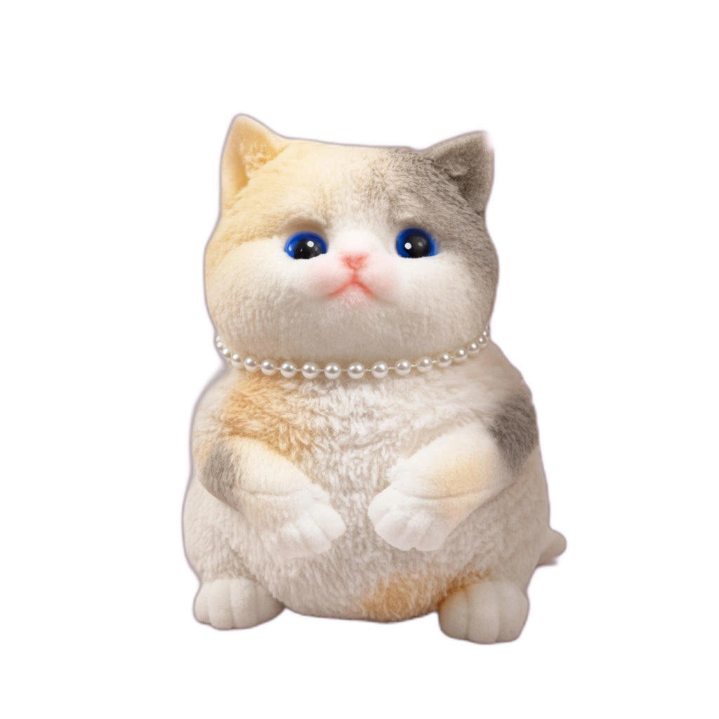 Jumbo Cat Squishy With Pearls, Fluffy Flocked Stress Toy