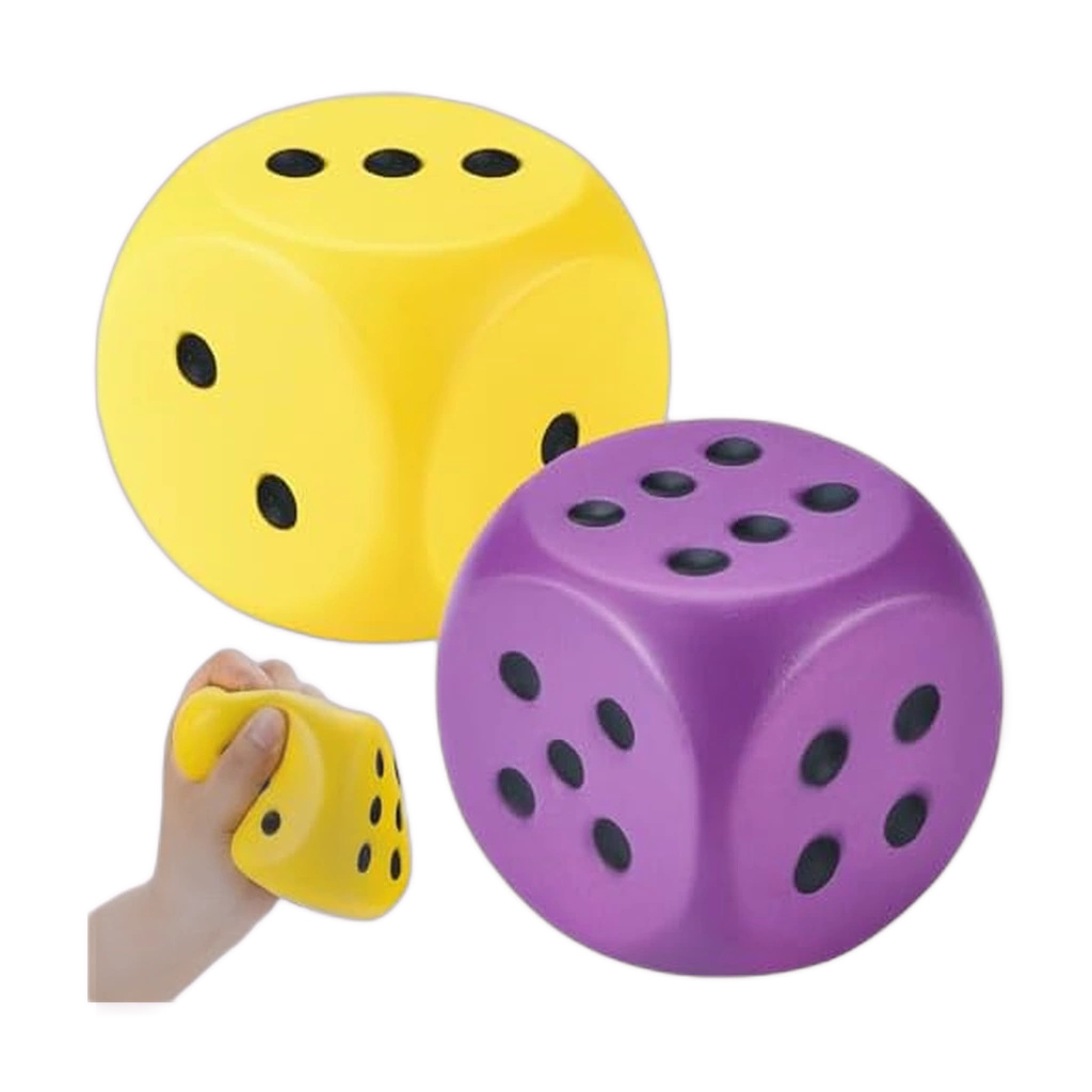 Jumbo Dice Squishy 2-Pack, Yellow Purple 3.9 Inch Foam Dice