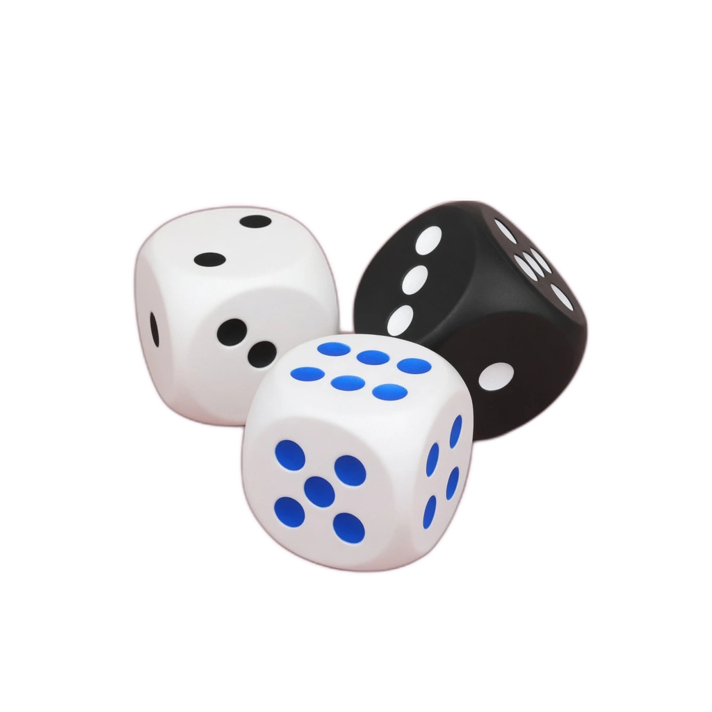 Jumbo Dice Squishy 3-Pack, White Black Blue Foam Stress Dice