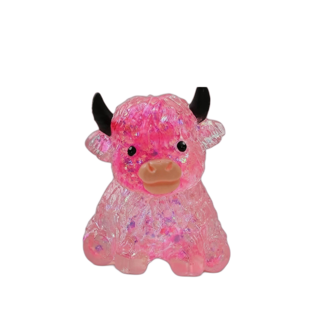 Kawaii Pink Cow Squishy Crystal Jelly Bead Highland Toy