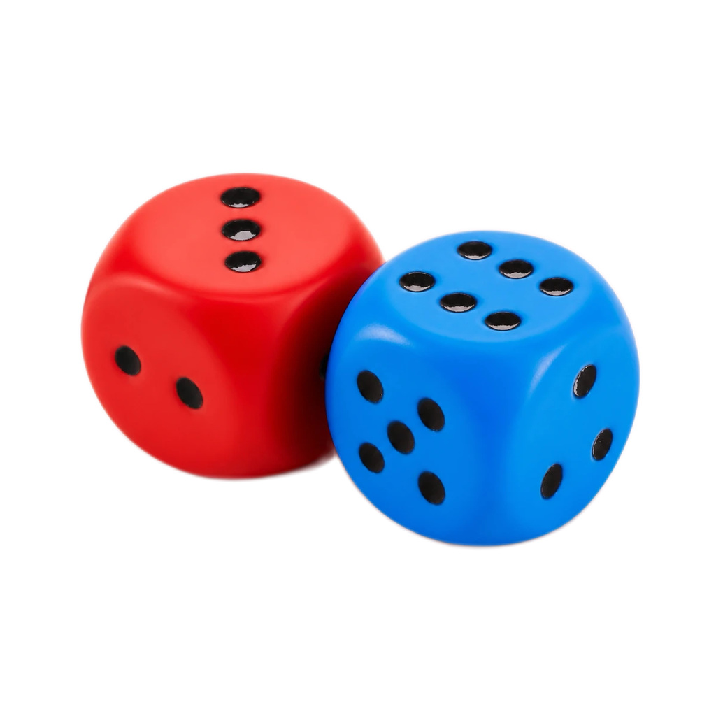 Large Dice Squishy 2-Pack, 3.9 Inch Red Blue Foam Stress Dice