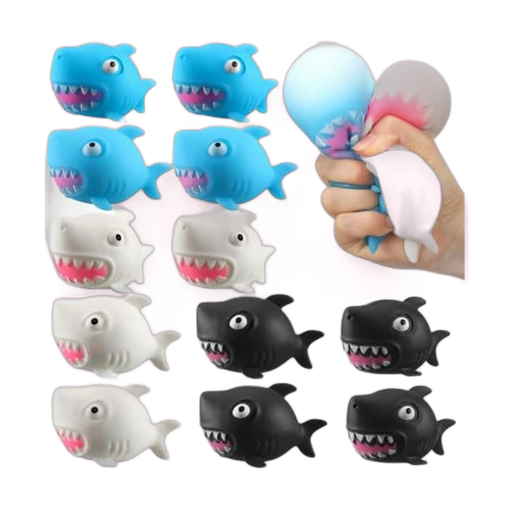 Mini Shark Squishy 12 Pack, Squeeze Stress Ball Party Set