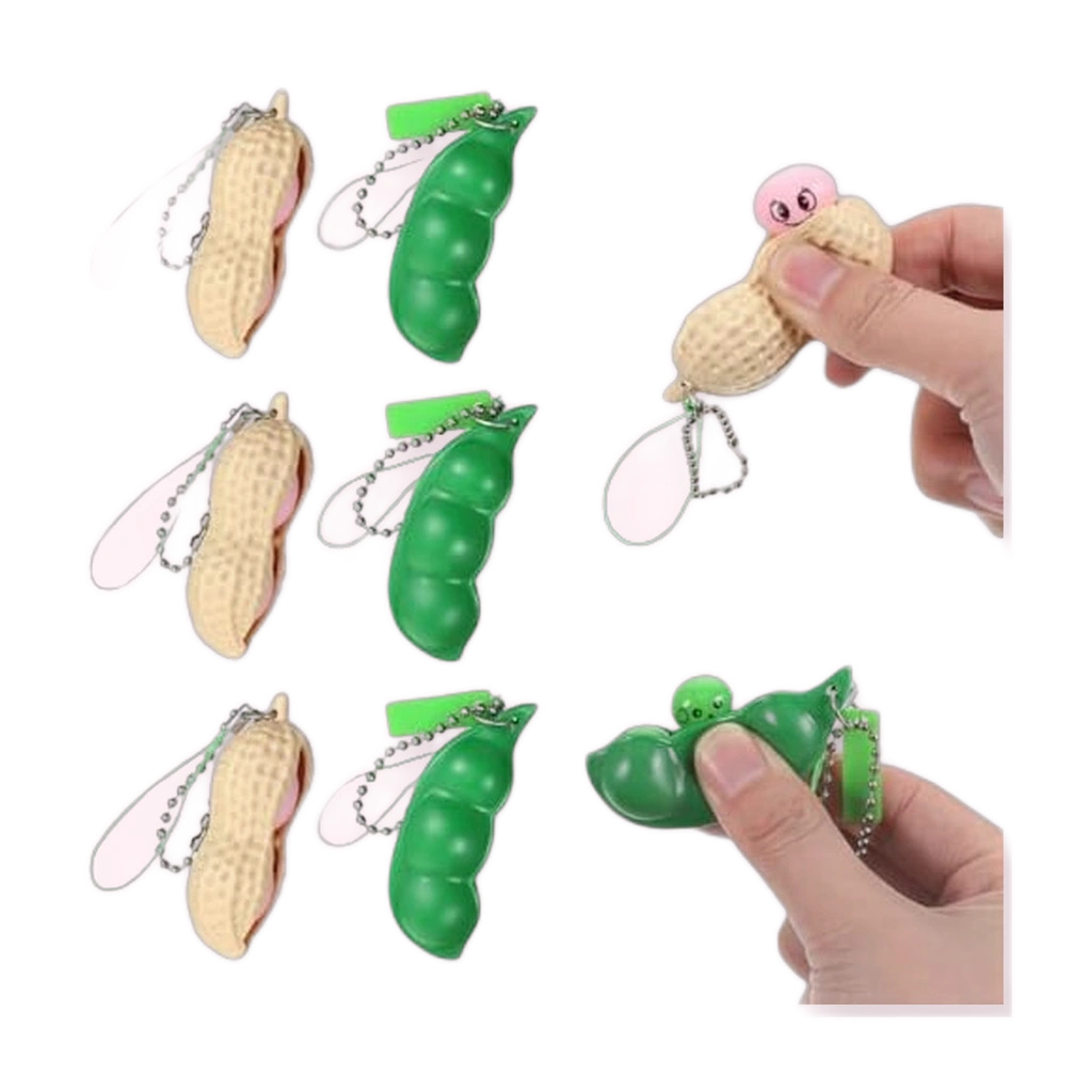 Peanut & Edamame Squishy Toy Set - 6 Squeeze Beans