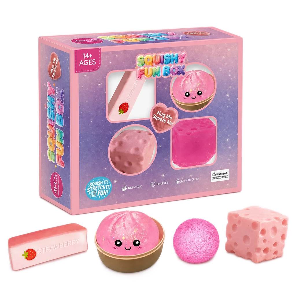 Pink Squishy Fun Box – 4-Piece Mystery Set