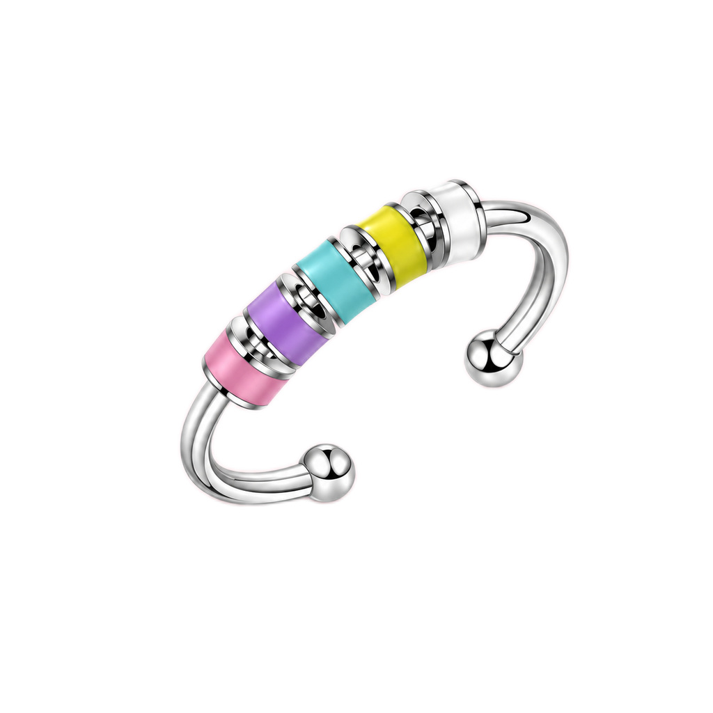 Rainbow Bead Spinner Fidget Ring