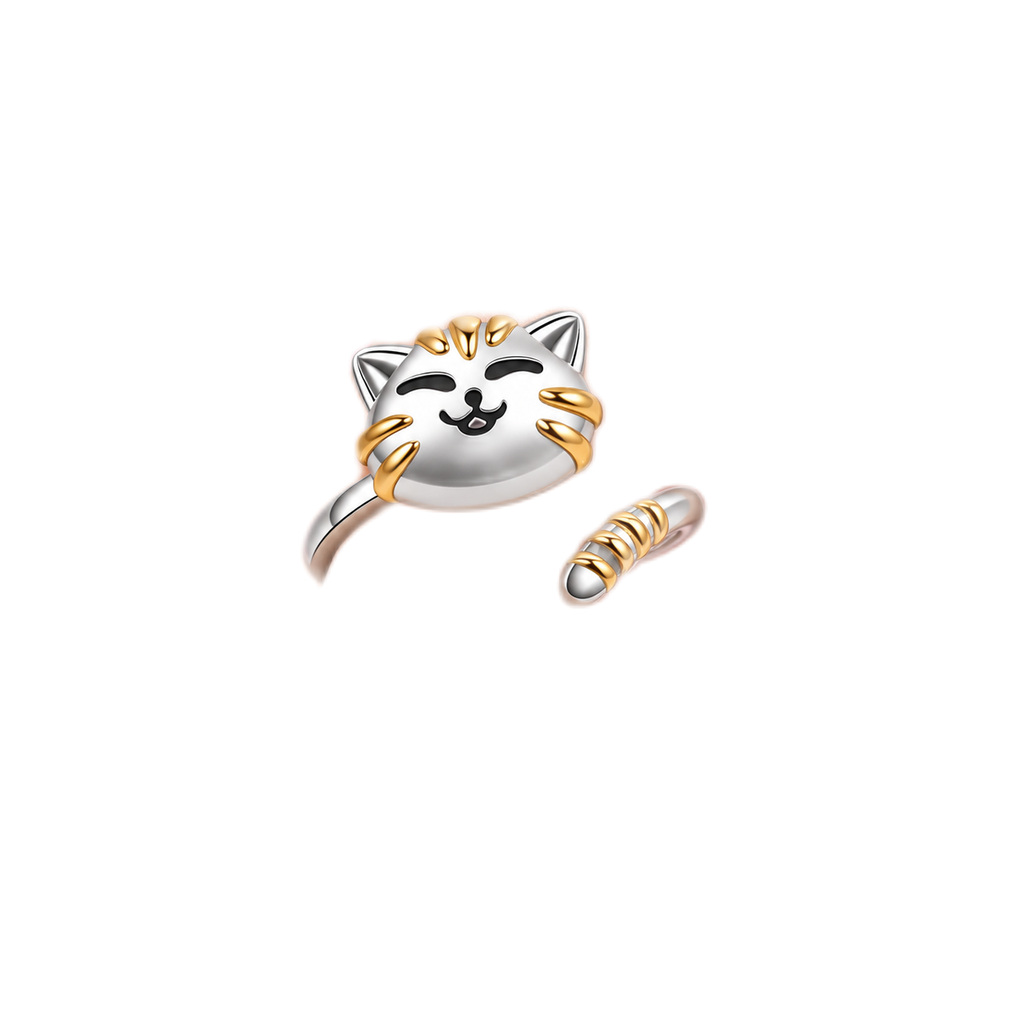 Silver Cat Face Spinner Fidget Ring