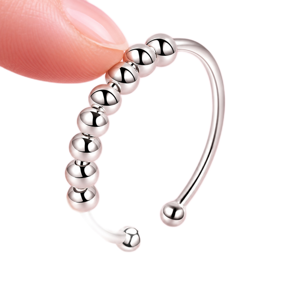 SILVER ROLLING BEAD FIDGET RING الصورة