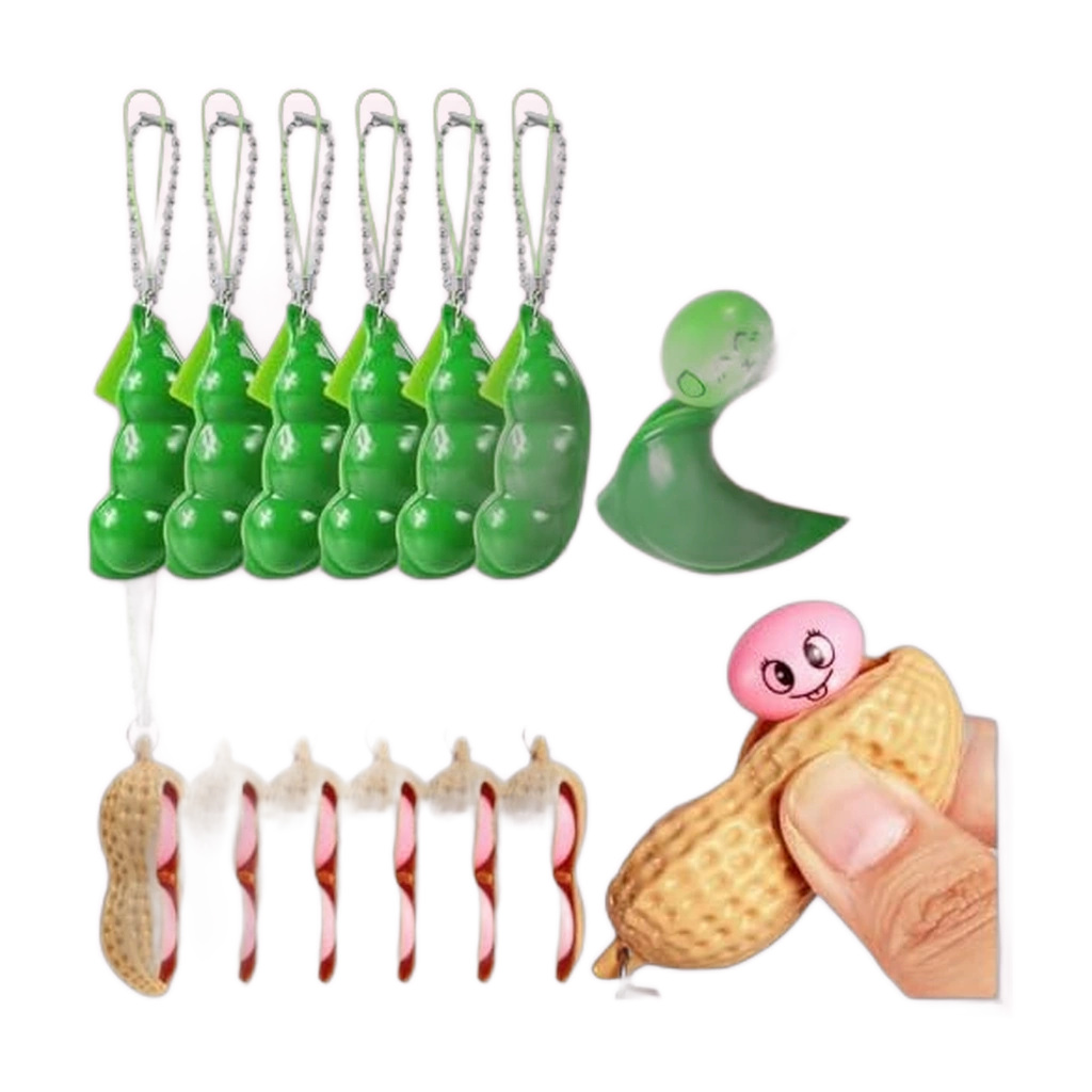 Soybean Squishy & Peanut Squeeze Keychains, 12 Pack Sensory