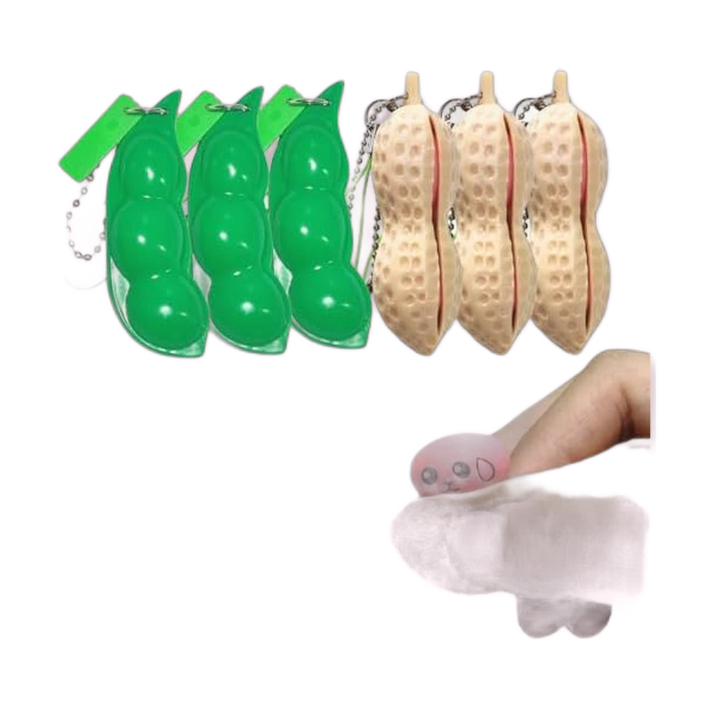 Soybean Squishy Pea & Peanut Squeeze Keychains, 6 Piece Set